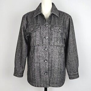 Denver Hayes Women's Grey Herringbone Tweed Wool Blend Shacket Shirt Jacket S